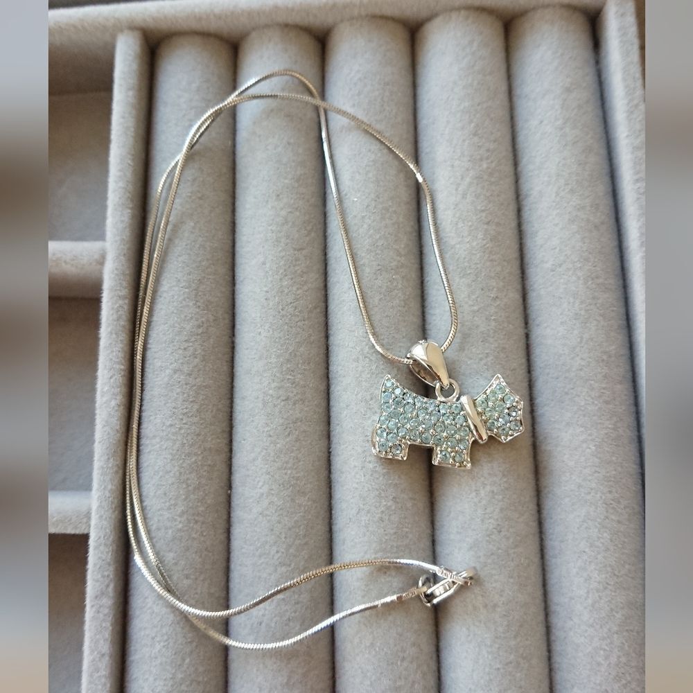 Scottie Dog With Blue Crystals Italy 925 Sterling Silver Necklace